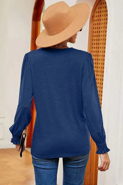 Lace Detail V-Neck Lantern Sleeve T-Shirt Women's T-Shirts - Tophatter Daily Deals